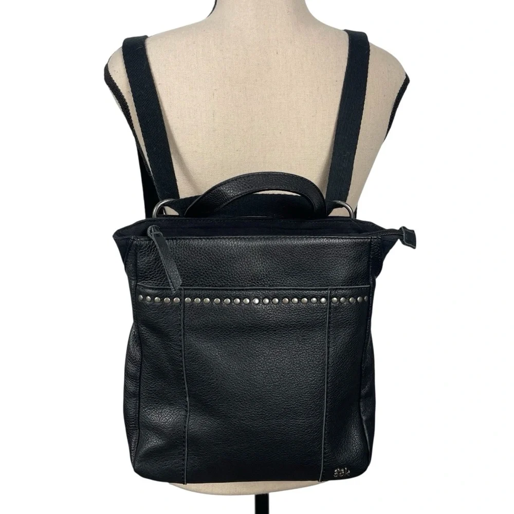 The Sak Black Crossbody Backpack Bag Purse Leather Black Convertible Studded - Picture 4 of 13